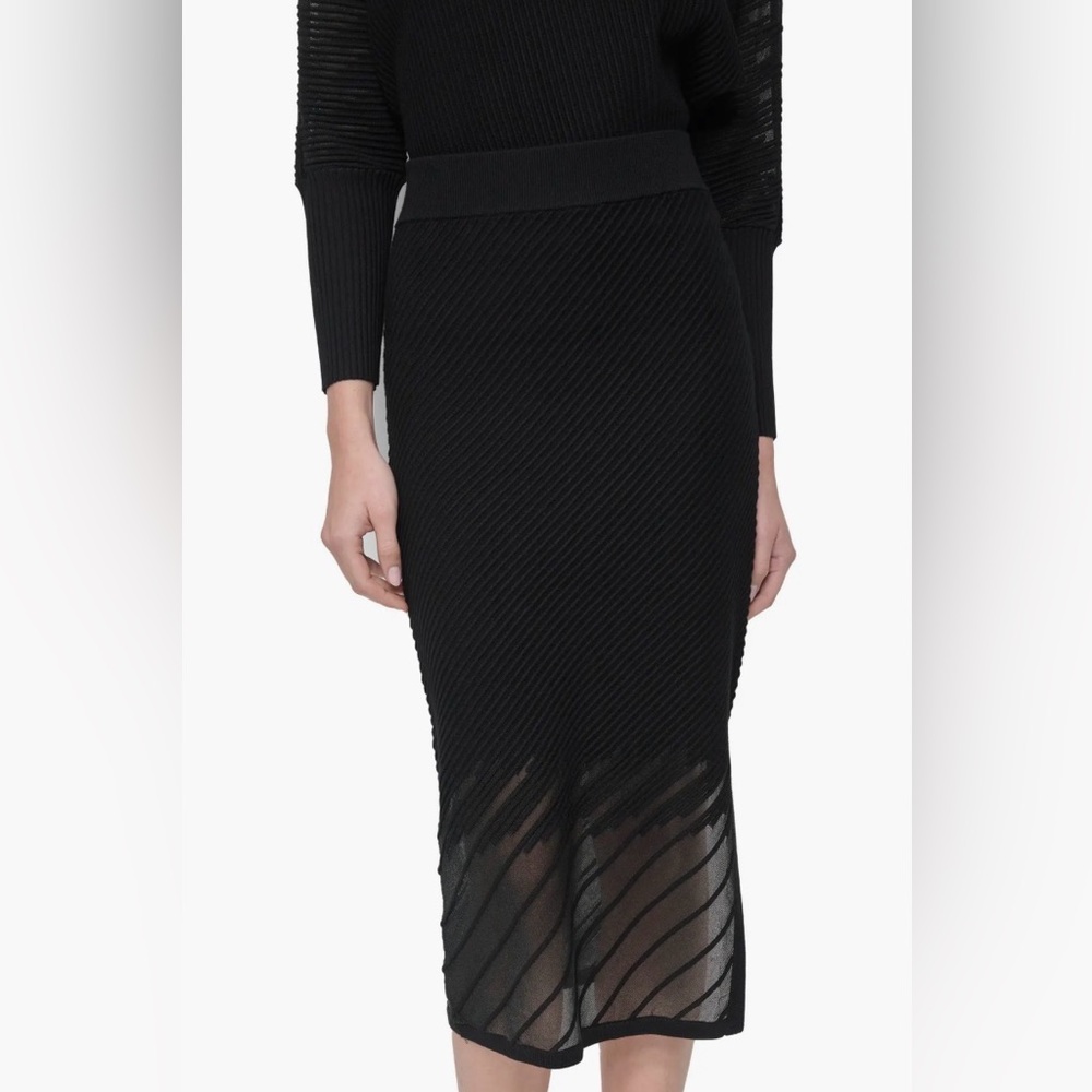 DKNY Illusion Rib Sweater Skirt Black NWT Size S